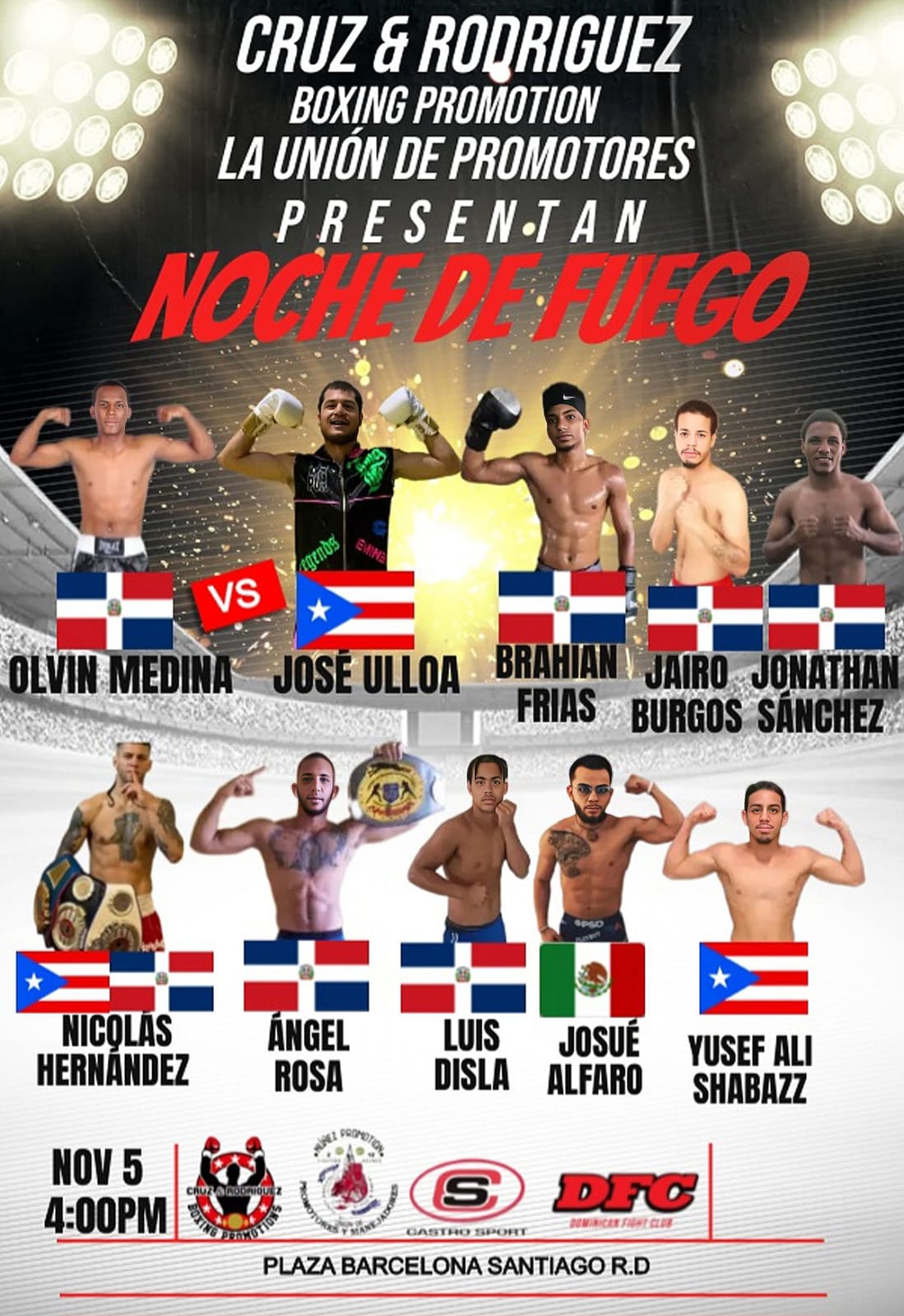 Boxeo profesional en Santiago: pugilistas de Puerto Rico, Colombia, Haití y RD
