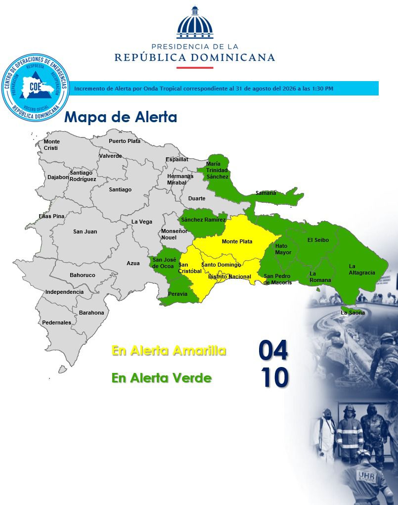 COE eleva a 14 las provincias en alerta por lluvias asociadas a Dolly